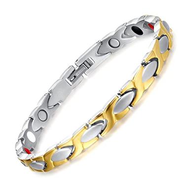 Imagem de Pulseira magnética de titânio puro para mulheres anti-alergia 21 cm corrente de ouro fosco germânio pulseiras magnéticas benefícios artrite, Aço inoxidável