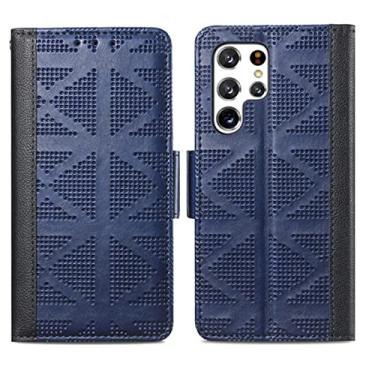 Imagem de Capa para Samsung Galaxy S22/S22+/S22 Ultra, couro legítimo magnético fecho flip folio capa carteira com compartimentos para cartões Kickstand à prova de choque TPU capa interna, azul, S22+ 6,5 polegadas