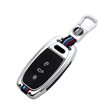 Imagem de Hacreyatu Chaveiro de liga de zinco protetor de tampa de chaveiro para Audi A1 A3 A4 A5 A6 A7 A8 Quattro Q3 Q5 Q7 2009~2015 (Prata)