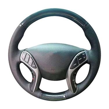 Imagem de JEZOE Cobertura de volante de carro personalizada costurada à mão de fibra de carbono, para Hyundai Elantra 2011-2018 Avante i30 2012-2018 acessórios