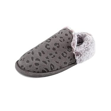 Imagem de Jessica Simpson Chinelo feminino de pelúcia com estampa de leopardo, cinza, médio