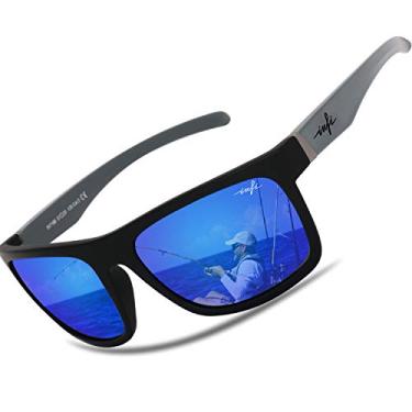 Imagem de INFI Óculos de sol polarizados para homens, pesca, condução, corrida, espelhado, proteção UV400, Lente preta/cinza + azul, Large