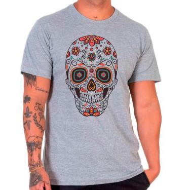 Imagem de Camiseta Caveira Mexicana Skull Cinza Masculina03 - Design Camisetas