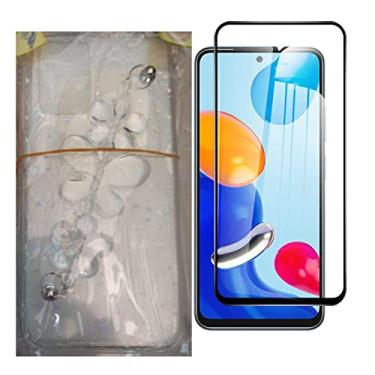 Imagem de Kit Compatível Para Celular Xiaomi Redmi Note 11 4G Capa Feminina Com Alça Corrente e Brilhantes Película de Vidro 3D 5D 9D + Kit De Instalação (Transparente)