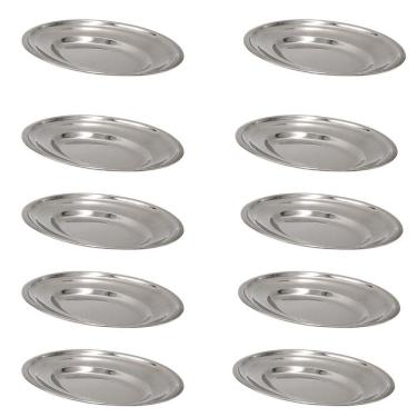 Imagem de Kit 10 Bandeja Travessa Oval Inox 25Cm Pequena Porção