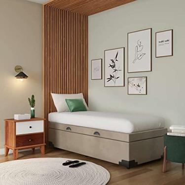 Imagem de Base para Cama Box Solteiro Sean com Baú Suede (45x88x188) Bege
