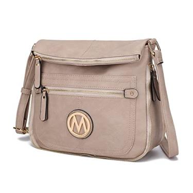 Imagem de Bolsa transversal MKF para mulheres – Bolsa de couro PU expansível – Bolsa de mão com alça de ombro, Salome Beige, Large