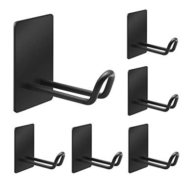 Imagem de Ganchos adesivos, gancho de toalha de aço inoxidável, gancho aderente para cozinha e porta, ganchos de parede de banheiro para pendurar toalha, roupão, chapéu, casaco, chave, pacote com 6 (Preto)