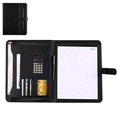 Imagem de Yajun Pasta de conferência Bolsa de documentos de negócios vintage bloco de escrita de várias funções suporte de cartão couro PU bloco de escrita com calculadora, D