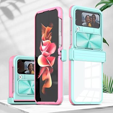 Imagem de Acessórios de telefone antiderrapante capa de acrílico transparente para Samsung Galaxy Z Flip 4 5G Flip4 Zflip4 câmera protetora Funda Coque, azul e rosa, para Samsung Z Flip 4
