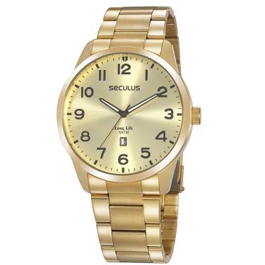 Imagem de Relógio Seculus Masculino Dourado Long Life 20961GPSVDA1 Analógico com Calendário