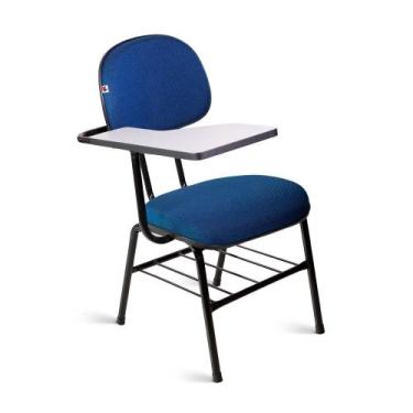 Imagem de Cadeira Universitária Secretária Tecido Azul Com Preto - Mobcomfort