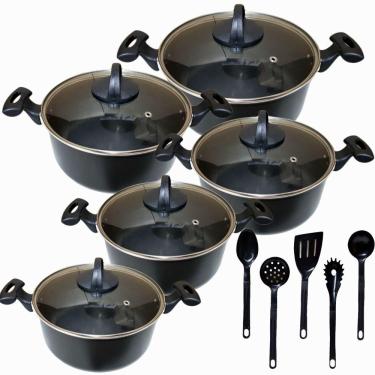 Imagem de Jogo De Panelas 5 Peças Teflon Com Antiaderente + 5 Espátulas de Nylon