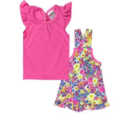 Imagem de Conjunto Infantil Jardineira Floral Meninas Verão Pink - Fantoni