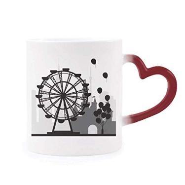 Imagem de Caneca com balão de roda-gigante para parque de diversões, sensível ao calor, copo de grés que muda de cor vermelha