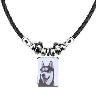 Imagem de DIYthinker Colar com imagem de Husky de neve de cachorro grande, joia de torque, pingente de corda de couro