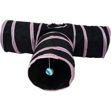 Imagem de Brinquedo Túnel de Nylon em "T" Rosa para Gatos - Tam. Único