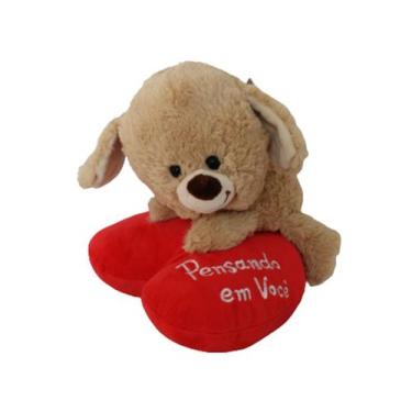 Imagem de Urso De Pelúcia Com Coração 22 Cm Dia Dos Namorados Bege - Foffy Toys