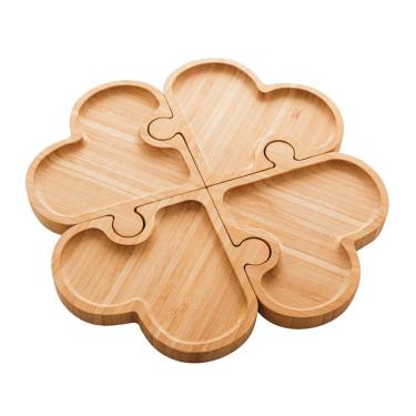 Imagem de Petisqueira de Bambu C/4 Divisórias Quebra-cabeça Heart 26cm Lyor