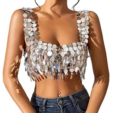 Imagem de YIJU Top cropped com lantejoulas Sutiã frente única Camis Midriff Baring Top Corset sem Crop Camisola Cami Top para, forma de gota