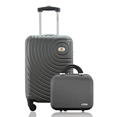 Imagem de Kit Conjunto Mala de Bordo Viagem 10kg Rodas 360º Cadeado Segredo mais Frasqueira Rígida ABS Gladiador A7MB Cinza Grafite