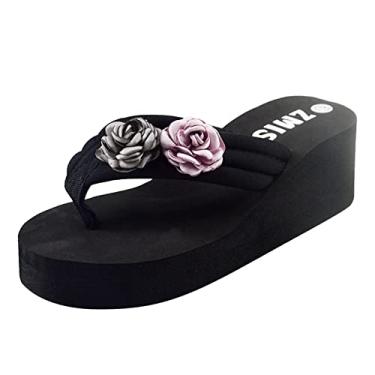 Imagem de Sandálias de plataforma para mulheres sandálias de fundo femininas clipe de verão moda sandálias de praia femininas dedo do pé clipe cunha sandálias femininas (roxo, 7,5)