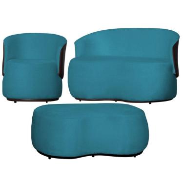 Imagem de Kit 1 Poltrona 1 Namoradeira e 1 Puff Grande Suede Estilo Orgânico Beatriz Composê Corino Marrom - Estopar