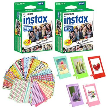 Imagem de Fujifilm Filme instantâneo Instax Wide Pacote com 2, 40 folhas + 5 molduras de mesa de plástico + molduras para decoração de filme Boder