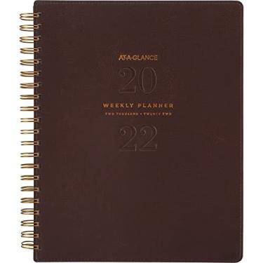 Imagem de Agenda semanal e mensal 2022 da AT-A-GLANCE, 21,5 cm x 28 cm, grande, Wirebound, coleção Signature, marrom envelhecido (YP90509)