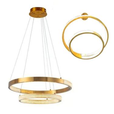 Imagem de Lustre Pendente Aneis Cristal Led Arco Luminaria 52w Luxo Sala De Estar Casa Sala De Ja...