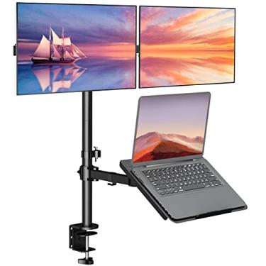 Imagem de Suporte para monitor duplo, suporte para laptop e monitor para notebook 2 telas 1, suporte de mesa extra alto para monitor de até 27 polegadas, notebook de até 17 polegadas (M002XLLP), preto da WALI