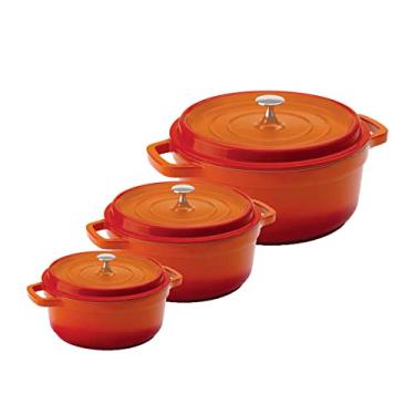 Imagem de Kit Conjunto Caçarola Hercules Revestimento Ceramico Indução Laranja 3L + 4,3L + 6,8L