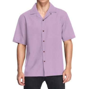 Imagem de CHIFIGNO Camisa masculina havaiana manga curta folgada estampada abotoada camisas casuais verão praia camisas, Lilás, M