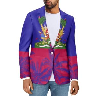 Imagem de Sprowallow Blazer masculino casual slim fit um botão elegante casacos esportivos lapela entalhada terno negócios blazers jaqueta outono, Bandeira do Haiti 23, Medium