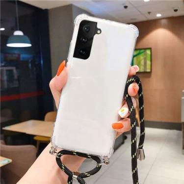 Imagem de Capa de telefone de silicone macio à prova de choque para Samsung M14 A54 A14 A34 A24 A23 A04E Crossbody Colar Cord Strap Lanyard Cover, Black Gold, Para A14