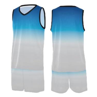 Imagem de CHIFIGNO Camiseta masculina de basquete Gold Glitter Mermaid Scales, camiseta de futebol, camiseta de basquete feminina PPS-3GG, Azul dégradé branco, GG