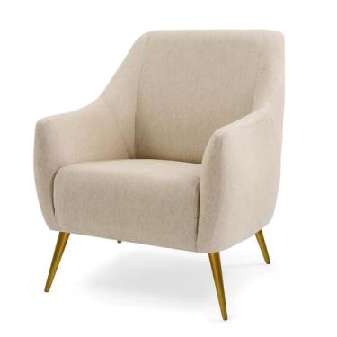 Imagem de Poltrona Decorativa Pés Palito Metalizados D'ouro Paloma D02 Linho Bege C-129 - Lyam Decor