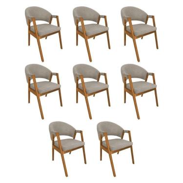 Imagem de Kit 8 Cadeiras De Jantar Madeira Maciça Cerejeira Premium Helen Linho Bege - Cor: Bege