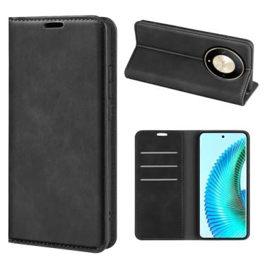 Imagem de Capa para Huawei Honor X9b, design carteira de couro com slot para cartão e fecho magnético capa dobrável Huawei Honor Magic 6 lite capa para celular Huawei Honor X50 5G (preto)