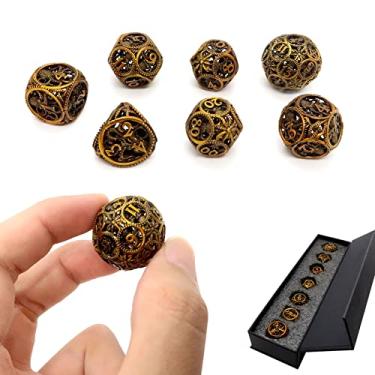 Imagem de DND Dice,Hollow D&D Metal Dice,Unique Round Ball Design Octopus Dice with Gift Box for Dungeons & Dragon Gaming,7 PCs Steampunk Polyhedral D and D Dic(Ball Octopus Ancient Gold)