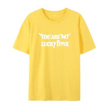 Imagem de Camisetas You are My Lucky Love com estampa de coração combinando, perfeitas para casais e dia dos namorados, Amarelo, XXG