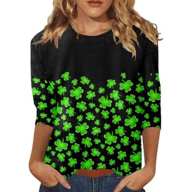 Imagem de Camisetas femininas engraçadas do Dia de São Patrício para férias de verão Shamrock Irish Camisetas estampadas casuais, 011 - Preto, M