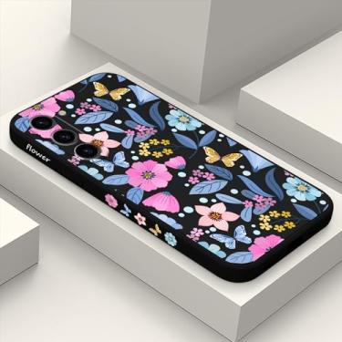 Imagem de LEECG Capa para Samsung Galaxy S23 Plus, capa para Samsung S23 Plus, design de padrão criativo, capa protetora fina de silicone para celular S23 Plus de 6,6 polegadas - flor preta