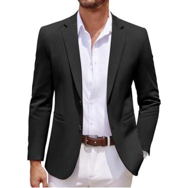 Imagem de COOFANDY Blazer masculino casual de malha com dois botões e jaqueta esportiva leve, Preto, XX-Large