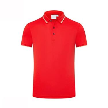 Imagem de Polos de desempenho masculino poliéster cor sólida listrado colarinho camisa camisa umidade wicking seco regular ajuste colarinho manga curta(Color:Red,Size:S)