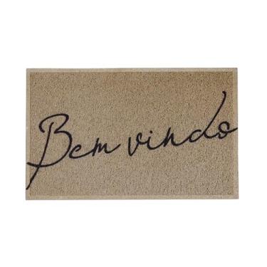 Imagem de Capacho de Vinil Kapazi Bem-Vindo Bege 40x60cm Cinza – Tapete para Entrada Antiderrapante
