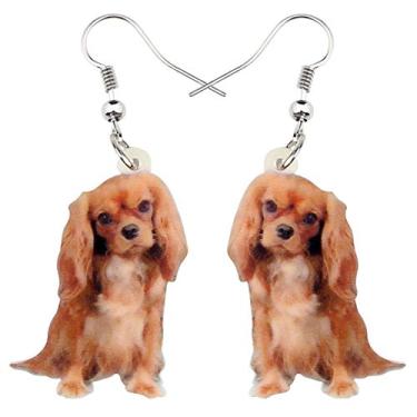 Imagem de WEVENI Brincos de acrílico Cavalier King Charles Spaniel com pingente de gota adorável para animais de estimação para mulheres e meninas presentes, Acrílico, Sem pedra preciosa