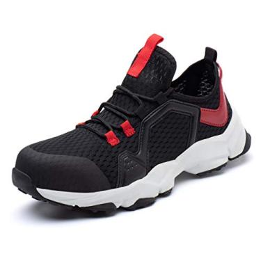 Imagem de SafeByAlex sapato de segurança para trabalho com bico de aço, estilo tênis superleve, entressola Kelver, sola de EVA para homens e mulheres, 913 - Preto, 7 Women/5 Men