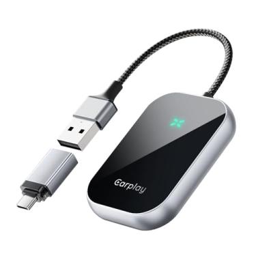Imagem de Novo com fio para carplay sem fio android adaptador automático com cabo usb de vidro liga alumínio sem fio carplay adaptador,Black