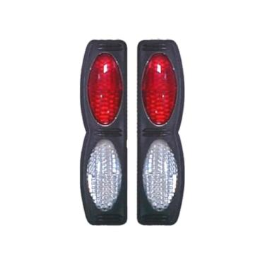 Imagem de Par Luminoso Oval Refletor Duplo Cristal com Vermelho Base Preta para Porta Lateral Linha Leve e Pesada Carros e Caminhões - Olho de Gato Universal